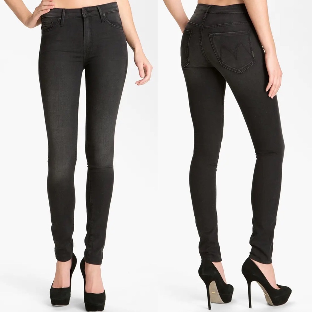 MOTHER High Waisted Looker Skinny Jeans Black